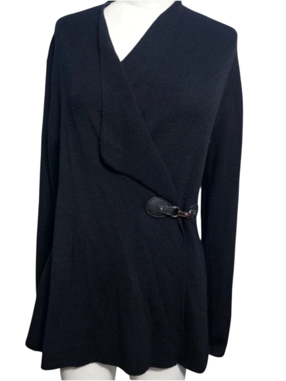 Tahari Merino Wool Blend Women's Wrap Black Goth Sweater Quiet Luxury Medium